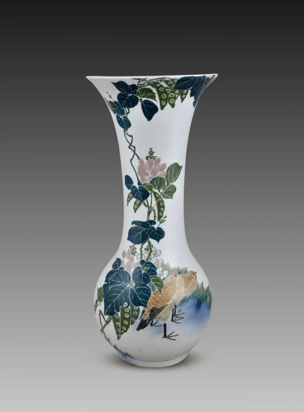 醴陵釉下五彩瓷《扁豆双禽瓶》