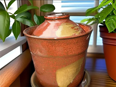 邯郸磁州窑陶瓷|铁红釉刷金将军杯