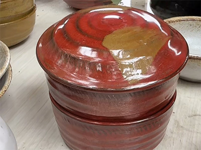 邯郸磁州窑陶瓷|双层铁红釉盖盅