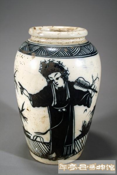 安口窑青花戏剧人物罐【清】